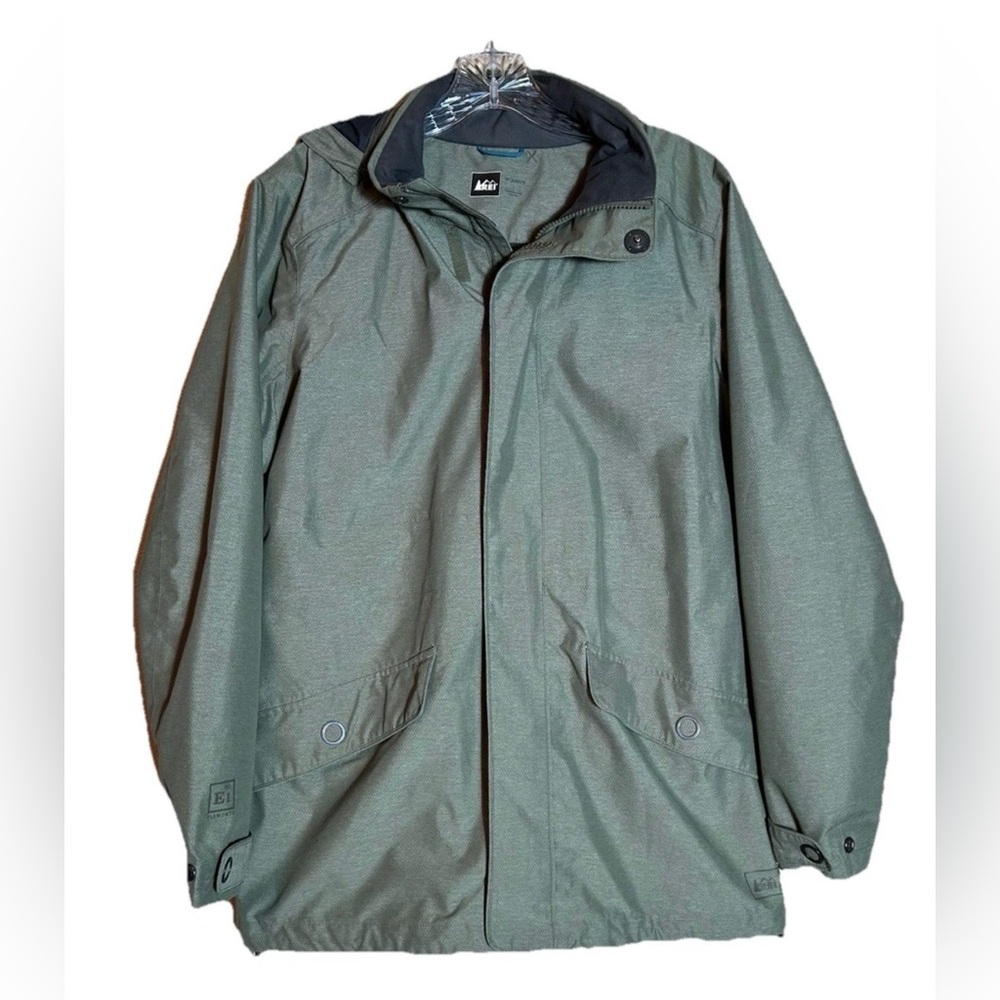 Rei E1 Elements Rain Jacket Waterproof Green Nylo… - image 1